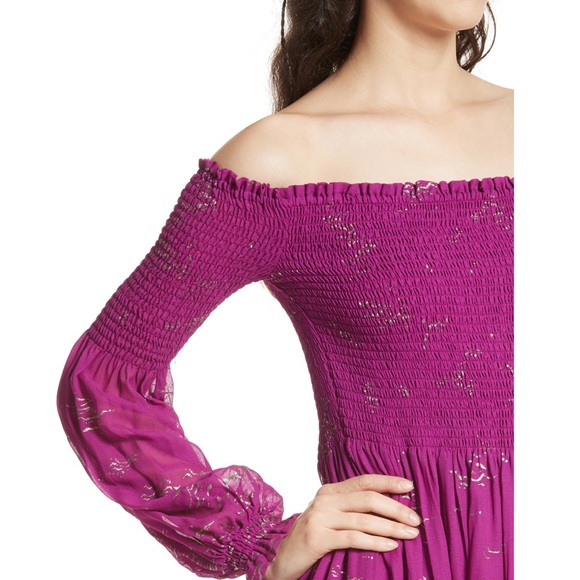 FREE PEOPLE FOILED SMOCKED MIDI DRESS - Picture 2 of 7